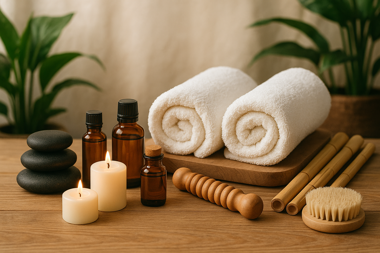 a picture of spa with massaging materials